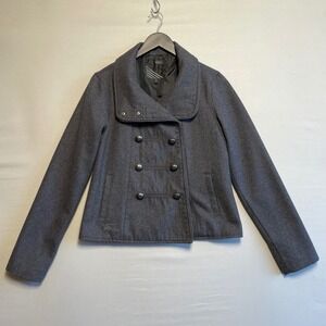 Vans Womens Double Breasted Peacoat Grey Wool Blend Collared Wide Button Size M